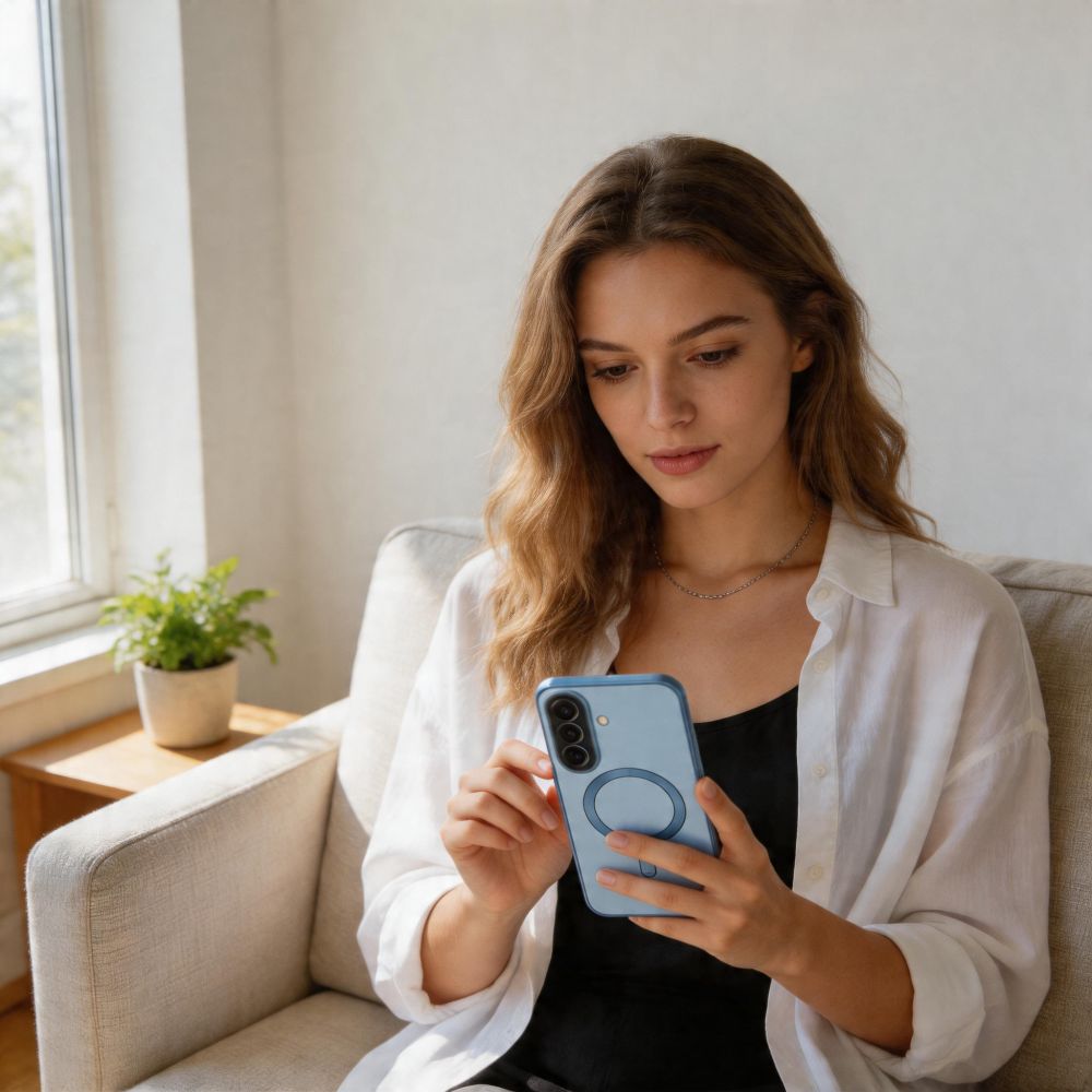 Tech-Protect MagFlex MagSafe -suojakotelo Samsung Galaxy A57 5G:lle – läpinäkyvä sininen