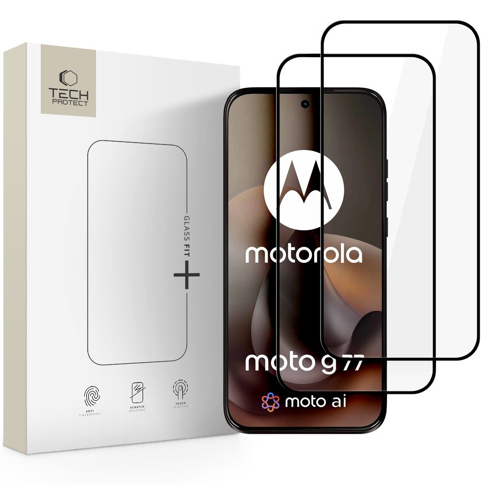 Tech-Protect Glass Fit+ -karkaistu lasi, 2 kpl:n pakkaus, Motorola Moto G67 / G77 - musta