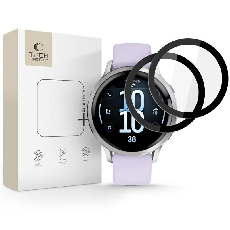 Tech-Protect Glass Flex+ 2 kpl:n pakkaus Garmin Venu 4 41 mm:lle – musta