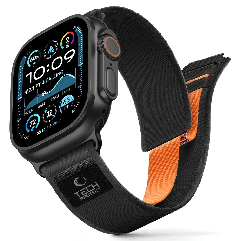 Tech-Protect Nylon Elite -ranneke Apple Watch 44 / 45 / 46 / 49 mm - musta ja oranssi