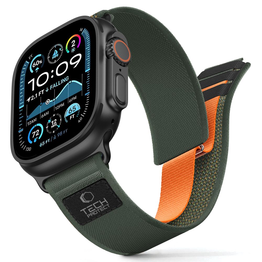Tech-Protect Nylon Elite -ranneke Apple Watch 44/45/46/49 mm - vihreä/oranssi