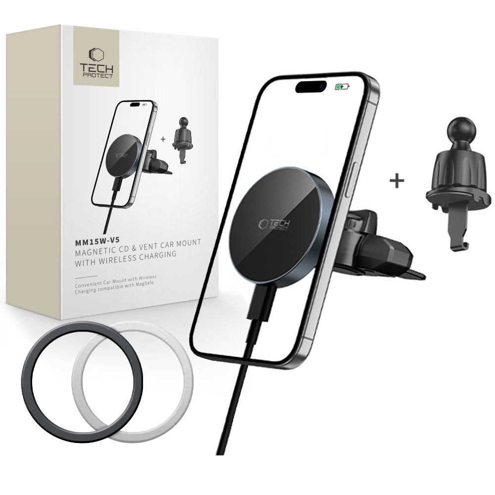 Tech-Protect mm15W-V5 magnettinen MagSafe-autoteline ilmanvaihtoaukkoon tai CD-paikkaan – musta