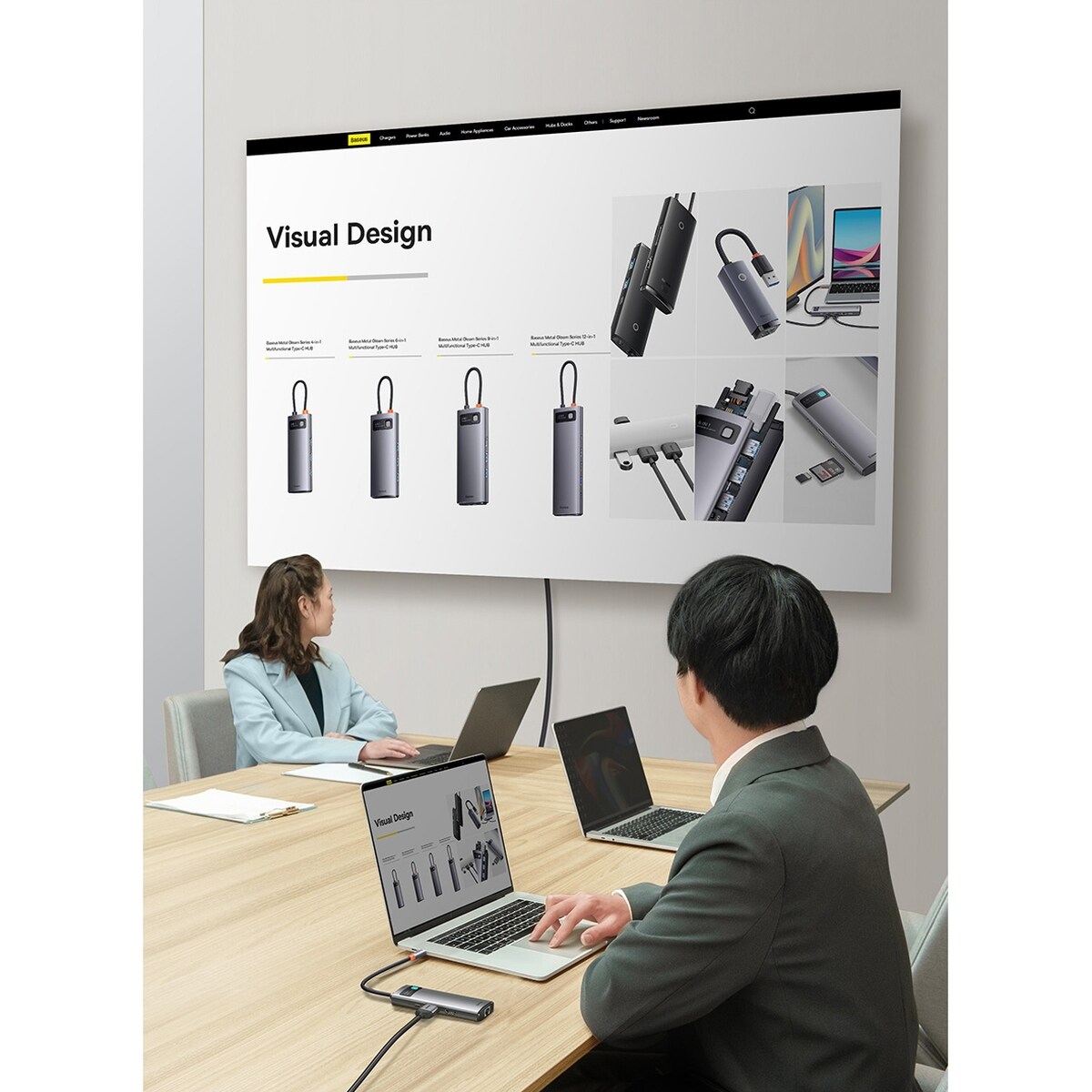 Baseus Metal Gleam HUB 7-in-1 USB-C telakointiasema: HDMI, VGA, 3x USB 3.2 Gen1, PD, RJ-45, harmaa