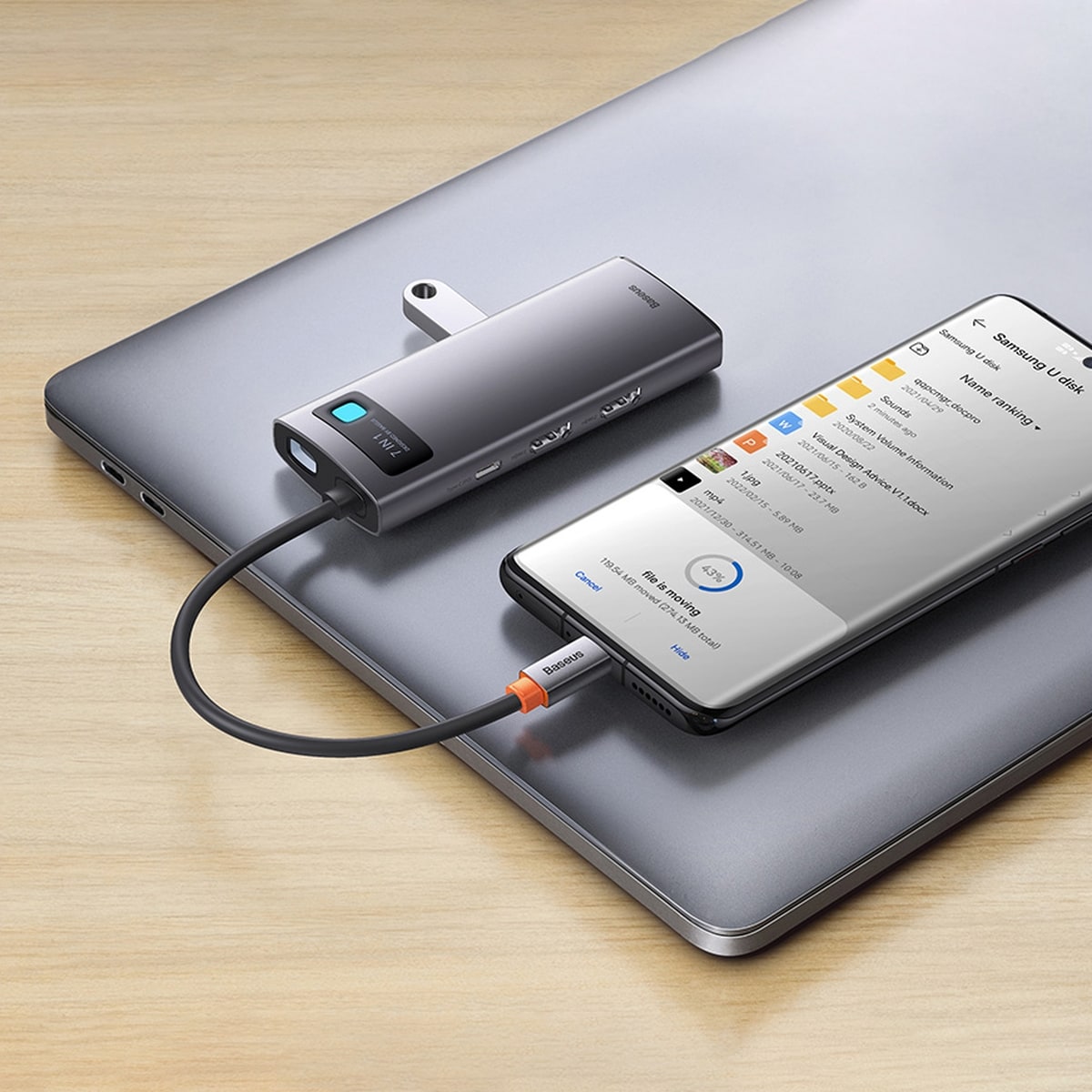 Baseus Metal Gleam HUB 7-in-1 USB-C telakointiasema: HDMI, VGA, 3x USB 3.2 Gen1, PD, RJ-45, harmaa