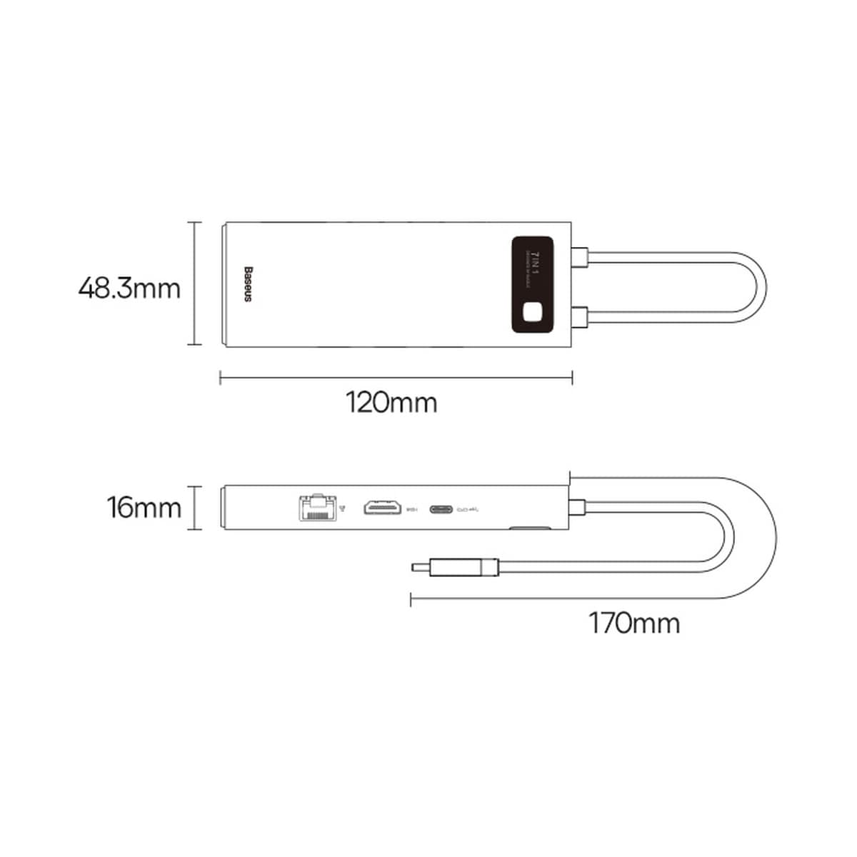 Baseus Metal Gleam HUB 7-in-1 USB-C telakointiasema: HDMI, VGA, 3x USB 3.2 Gen1, PD, RJ-45, harmaa