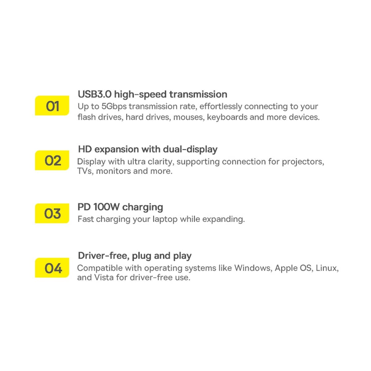 Baseus Metal Gleam HUB 7-in-1 USB-C telakointiasema: HDMI, VGA, 3x USB 3.2 Gen1, PD, RJ-45, harmaa