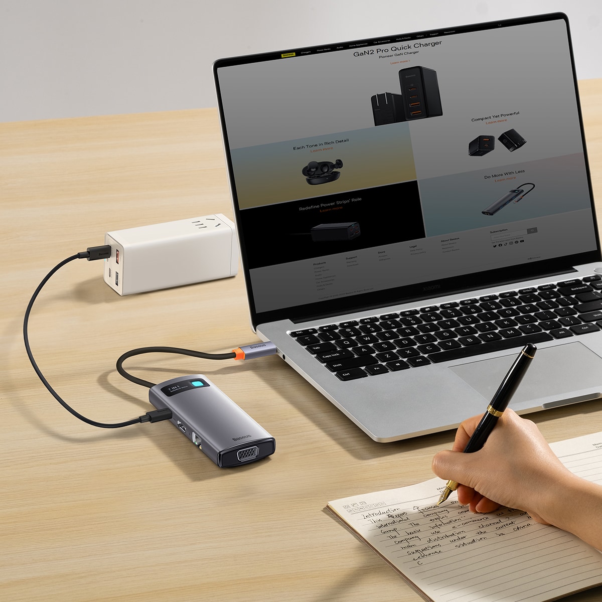 Baseus Metal Gleam HUB 7-in-1 USB-C telakointiasema: HDMI, VGA, 3x USB 3.2 Gen1, PD, RJ-45, harmaa