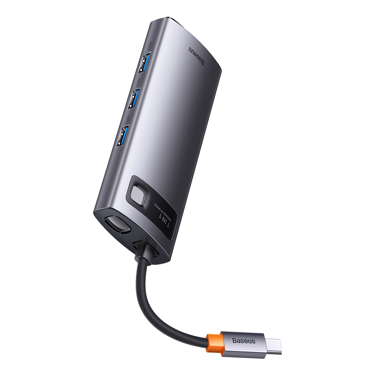 Baseus Metal Gleam HUB 7-in-1 USB-C telakointiasema: HDMI, VGA, 3x USB 3.2 Gen1, PD, RJ-45, harmaa