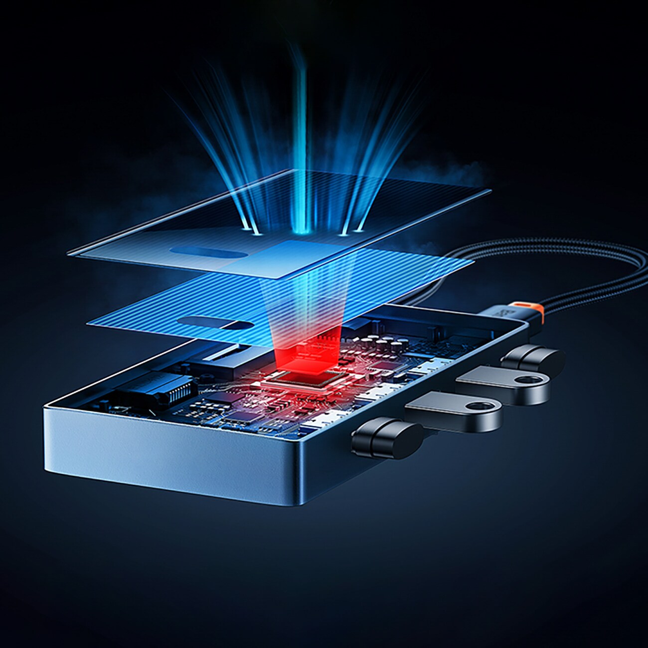 Baseus PioneerJoy 4xUSB-A 3.0 USB-C -jakaja – harmaa