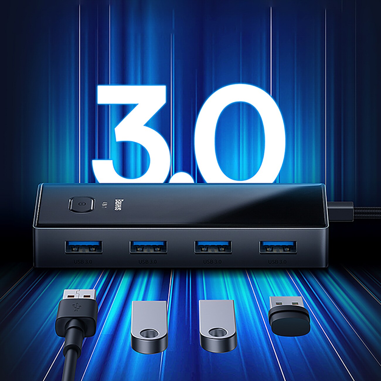 Baseus PioneerJoy 4xUSB-A 3.0 USB-C -jakaja – harmaa