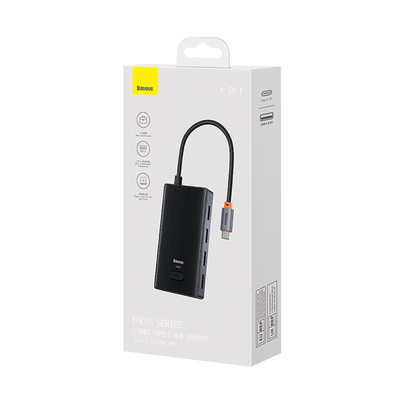 Baseus PioneerJoy 4xUSB-A 3.0 USB-C -jakaja – harmaa
