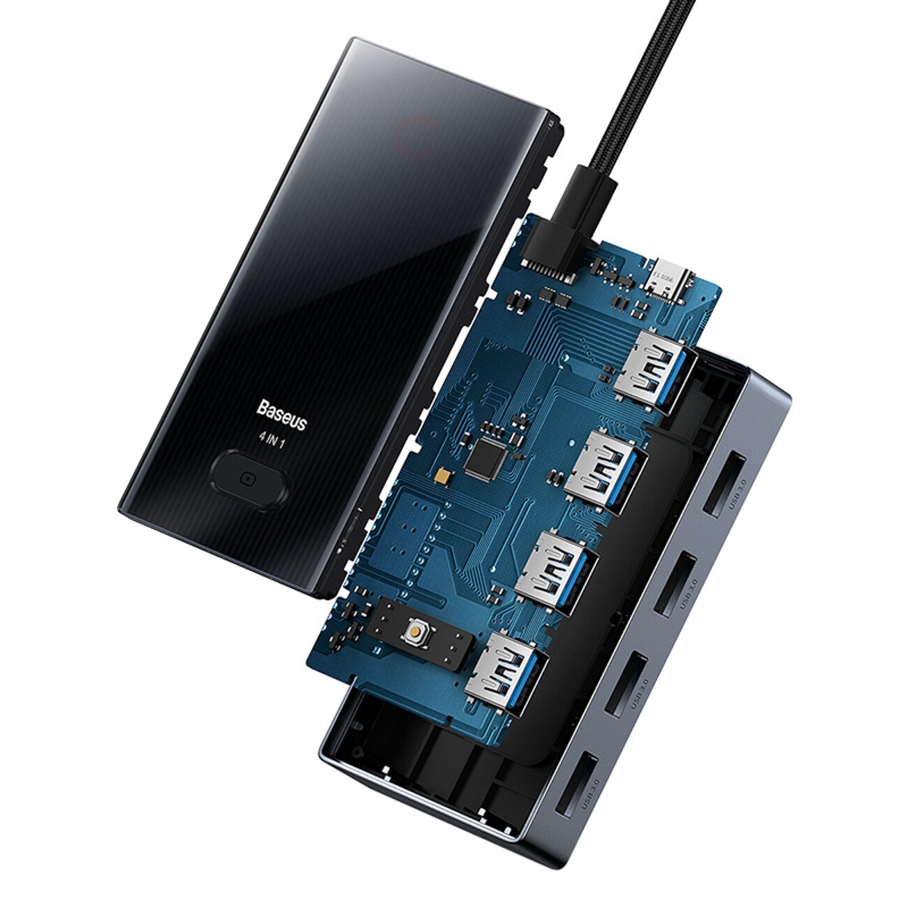 Baseus PioneerJoy 4xUSB-A 3.0 USB-C -jakaja – harmaa
