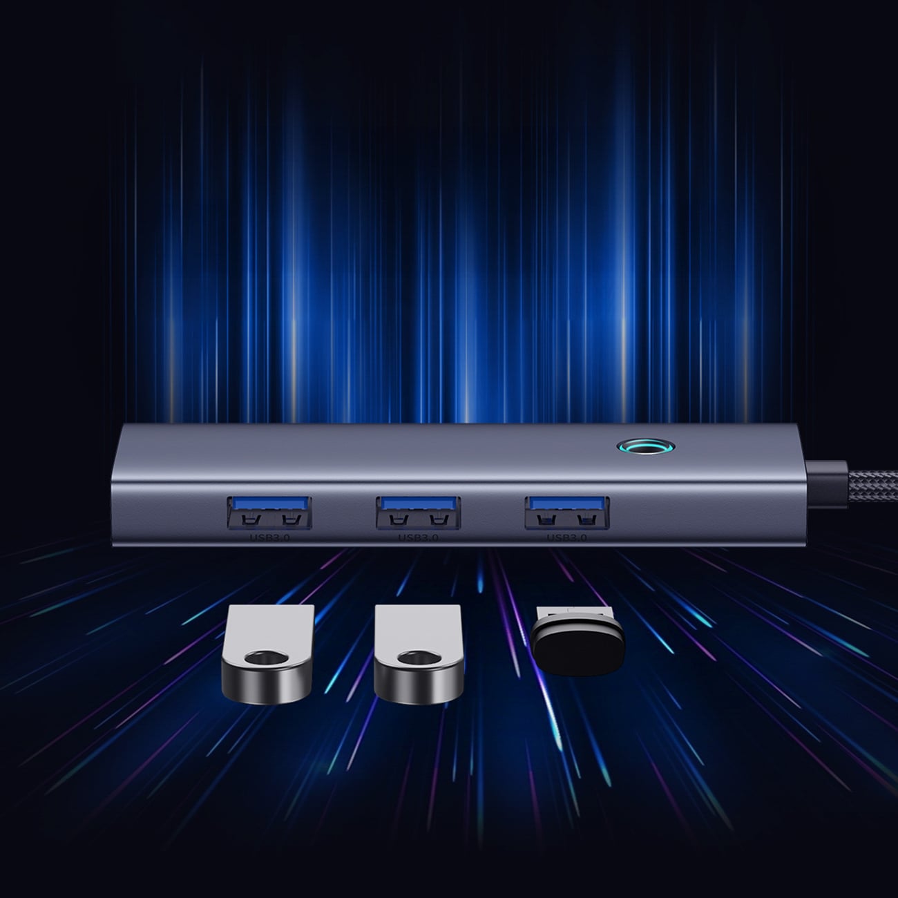 Baseus UltraJoy -sarjan 5-in-1-hubi: USB-C – 1 x HDMI 4K@30Hz + 4 x USB-A 3.0 – harmaa
