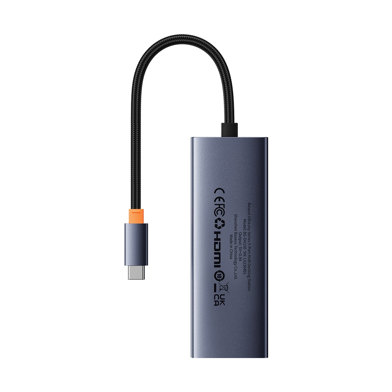 Baseus UltraJoy -sarjan 5-in-1-hubi: USB-C – 1 x HDMI 4K@30Hz + 4 x USB-A 3.0 – harmaa