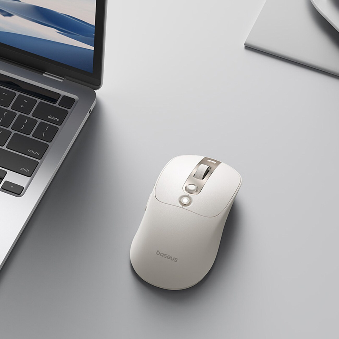 Baseus Editor -langaton tietokonehiiri, jossa on 800 mAh:n akku ja akun tilan ilmaisin – valkoinen