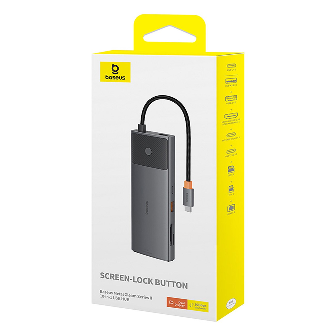 Baseus Metal Gleam II 10-in-1 HDMI/USB-A/USB-C/RJ45/SD/TF-jakaja – harmaa