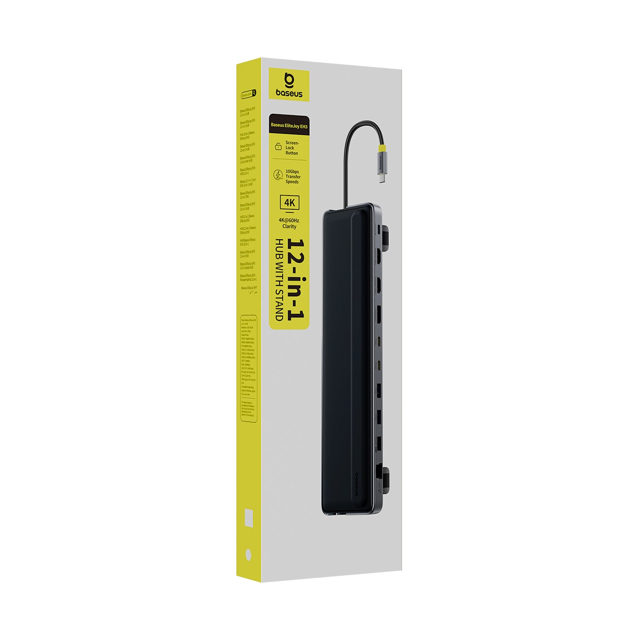 Baseus EliteJoy EH3 -keskitin 12-in-1 USB-C-telakka: 2xHDMI+DP 4K@60, USB, SD, RJ45, PD, harmaa