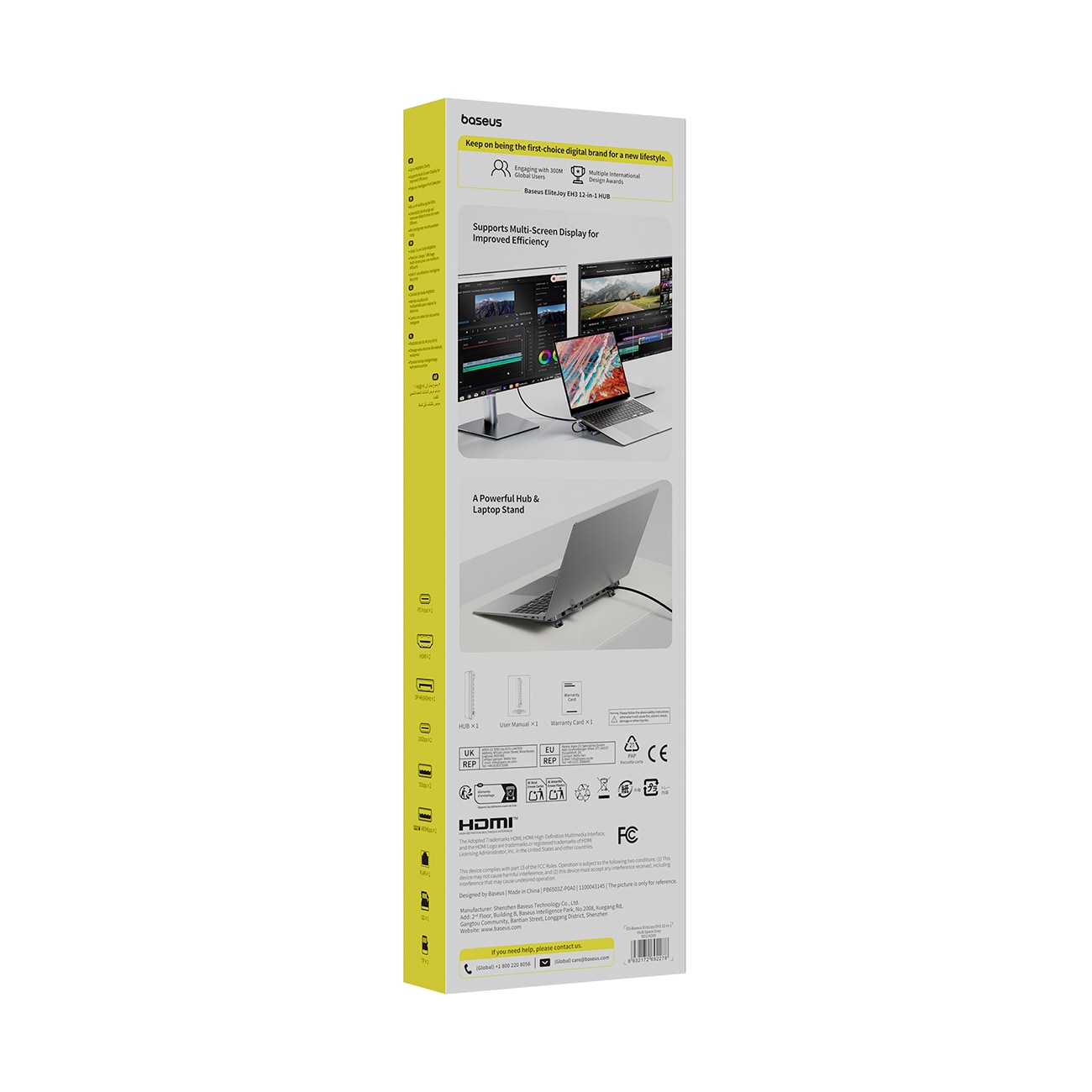 Baseus EliteJoy EH3 -keskitin 12-in-1 USB-C-telakka: 2xHDMI+DP 4K@60, USB, SD, RJ45, PD, harmaa