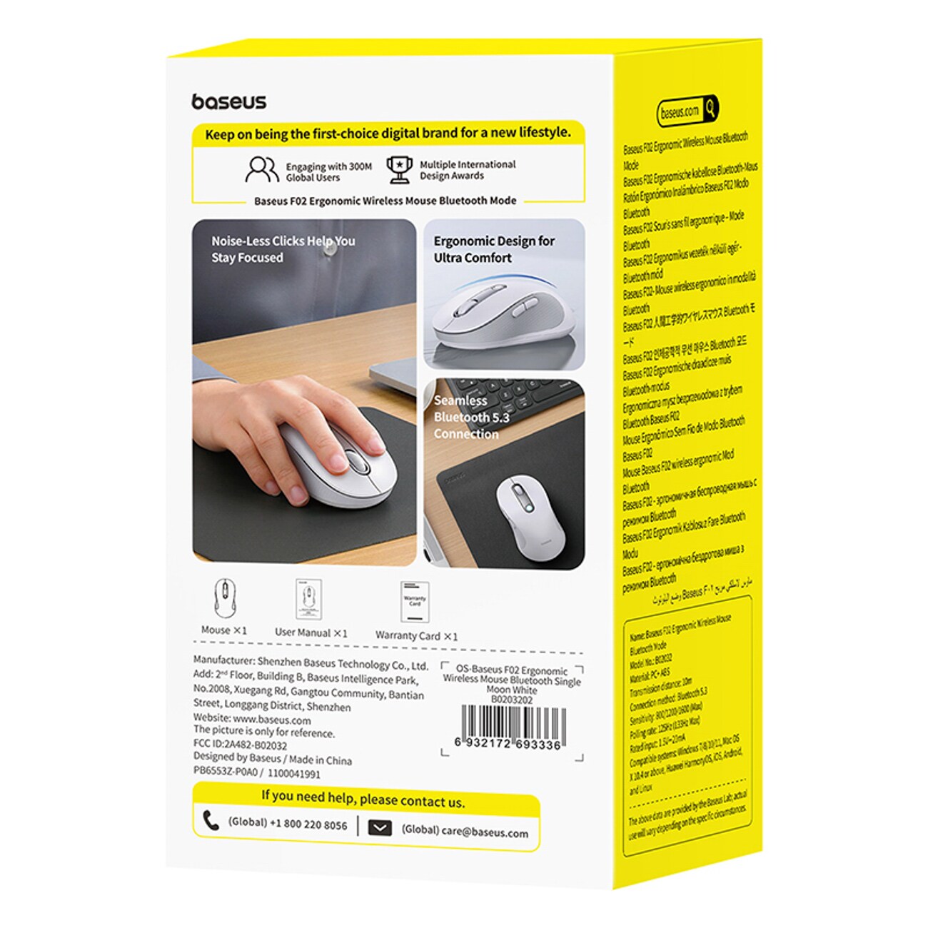 Baseus F02 langaton ergonominen Bluetooth-hiiri – valkoinen