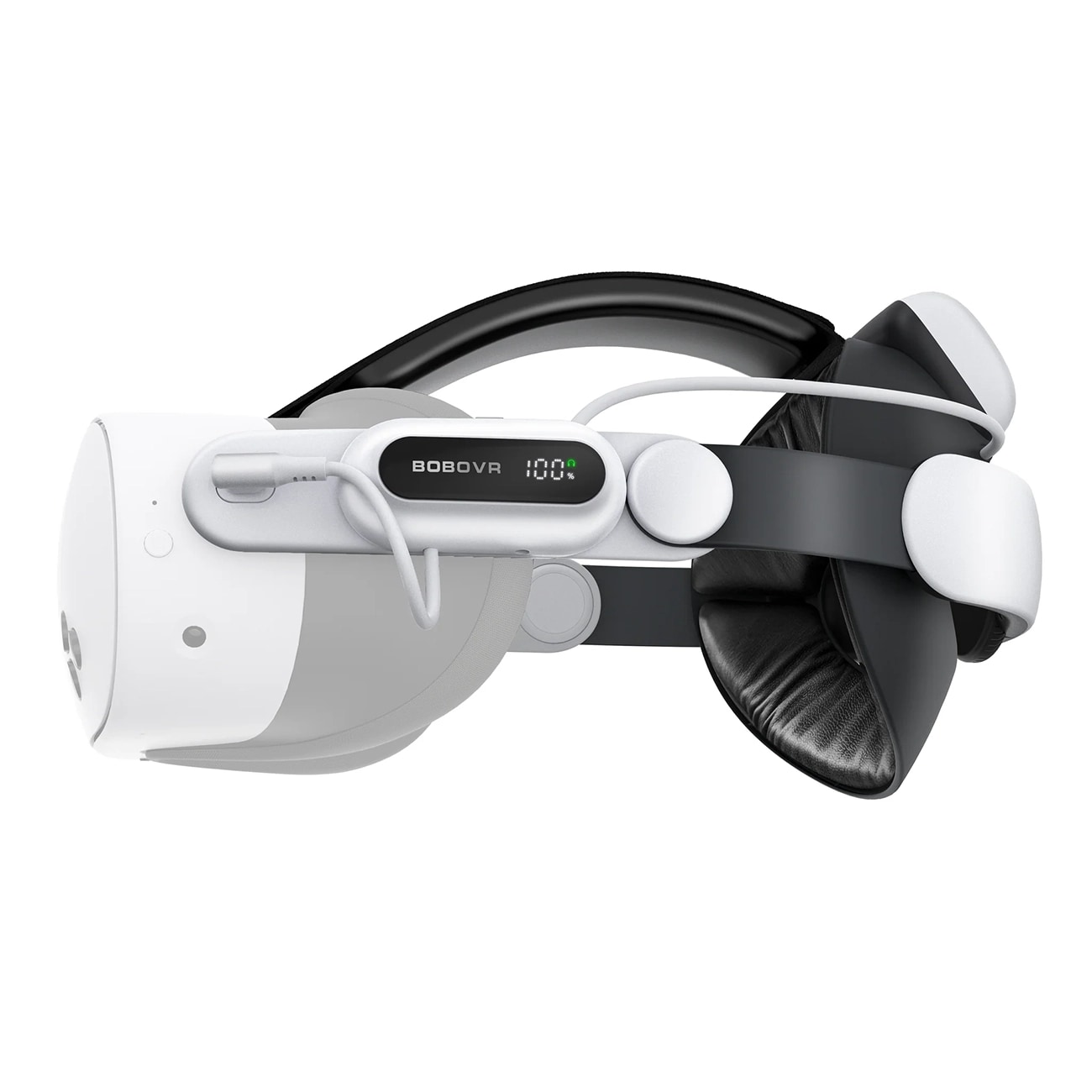 BoboVR E3 Pro -päänauha akulla Meta Quest 3- ja 3S-malleille – valkoinen ja musta