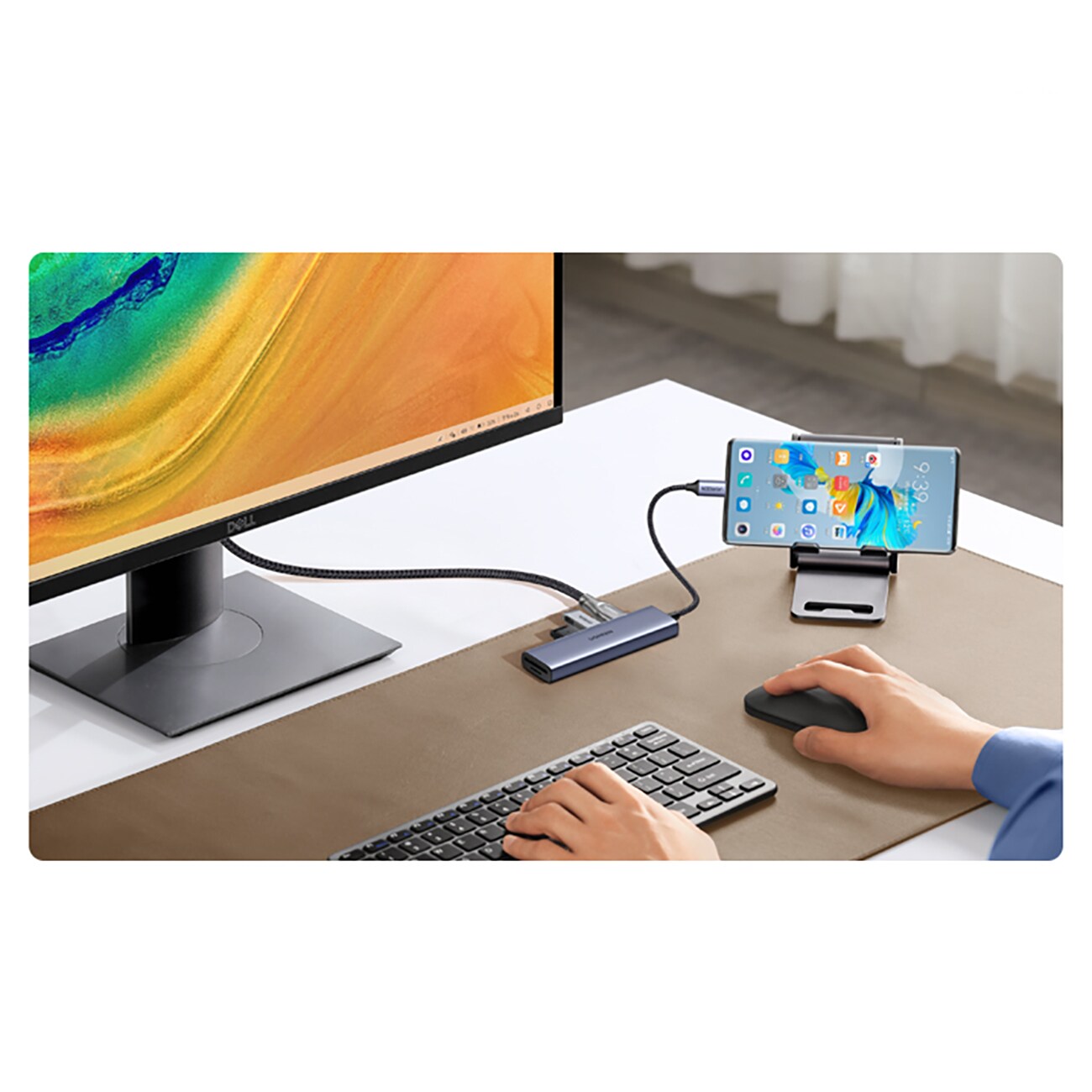 HUB Ugreen CM511 20956A 6-in-1 USB-C – HDMI / 3 x USB-A 3.0 / SD/TF-kortinlukija – harmaa