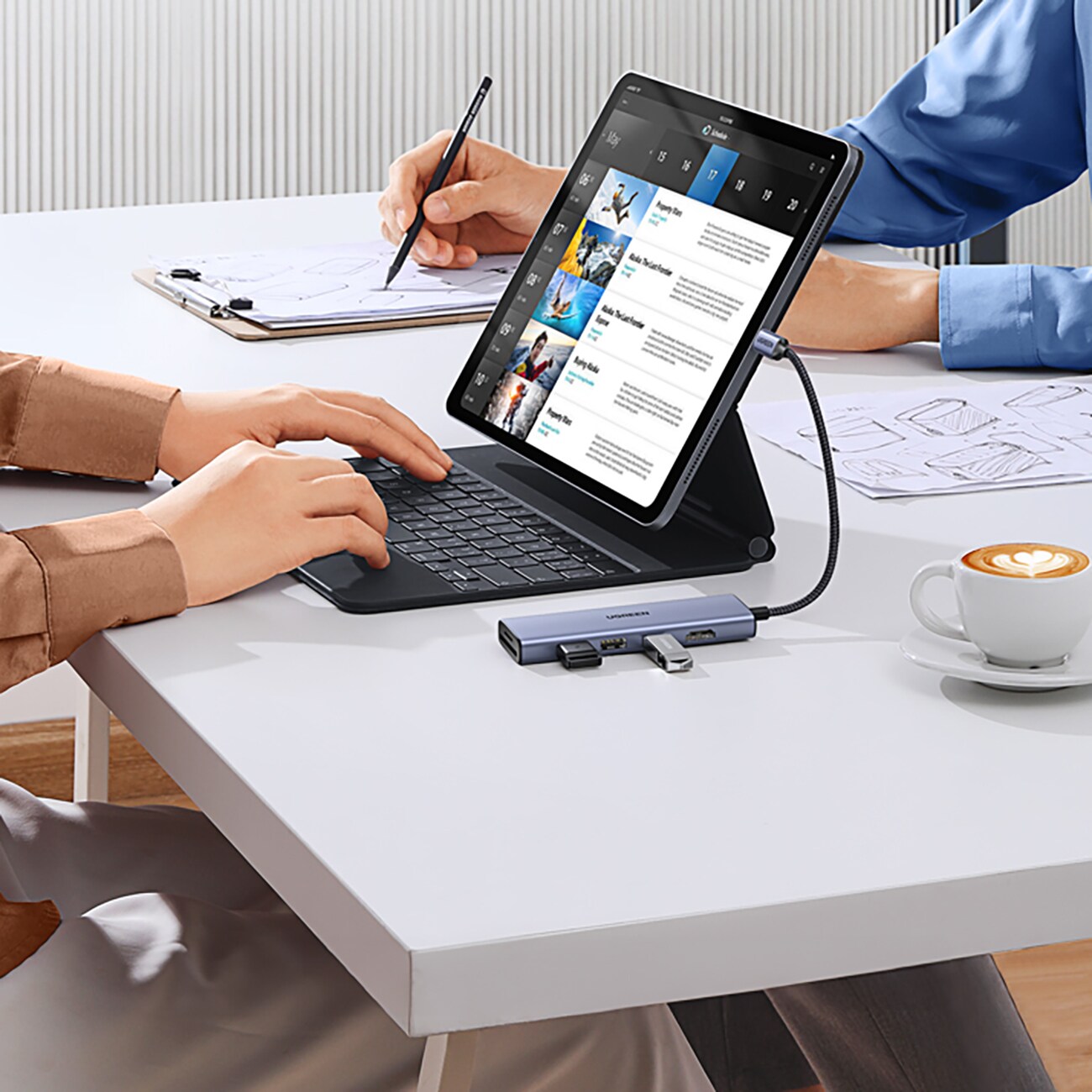 HUB Ugreen CM511 20956A 6-in-1 USB-C – HDMI / 3 x USB-A 3.0 / SD/TF-kortinlukija – harmaa