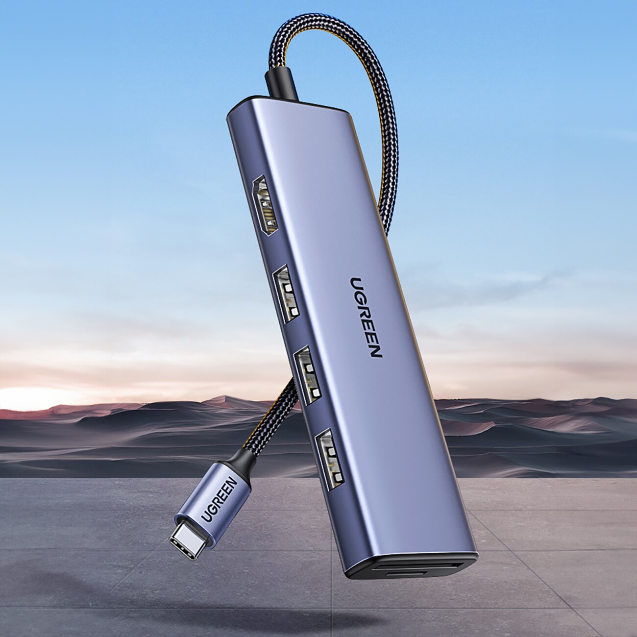 HUB Ugreen CM511 20956A 6-in-1 USB-C – HDMI / 3 x USB-A 3.0 / SD/TF-kortinlukija – harmaa