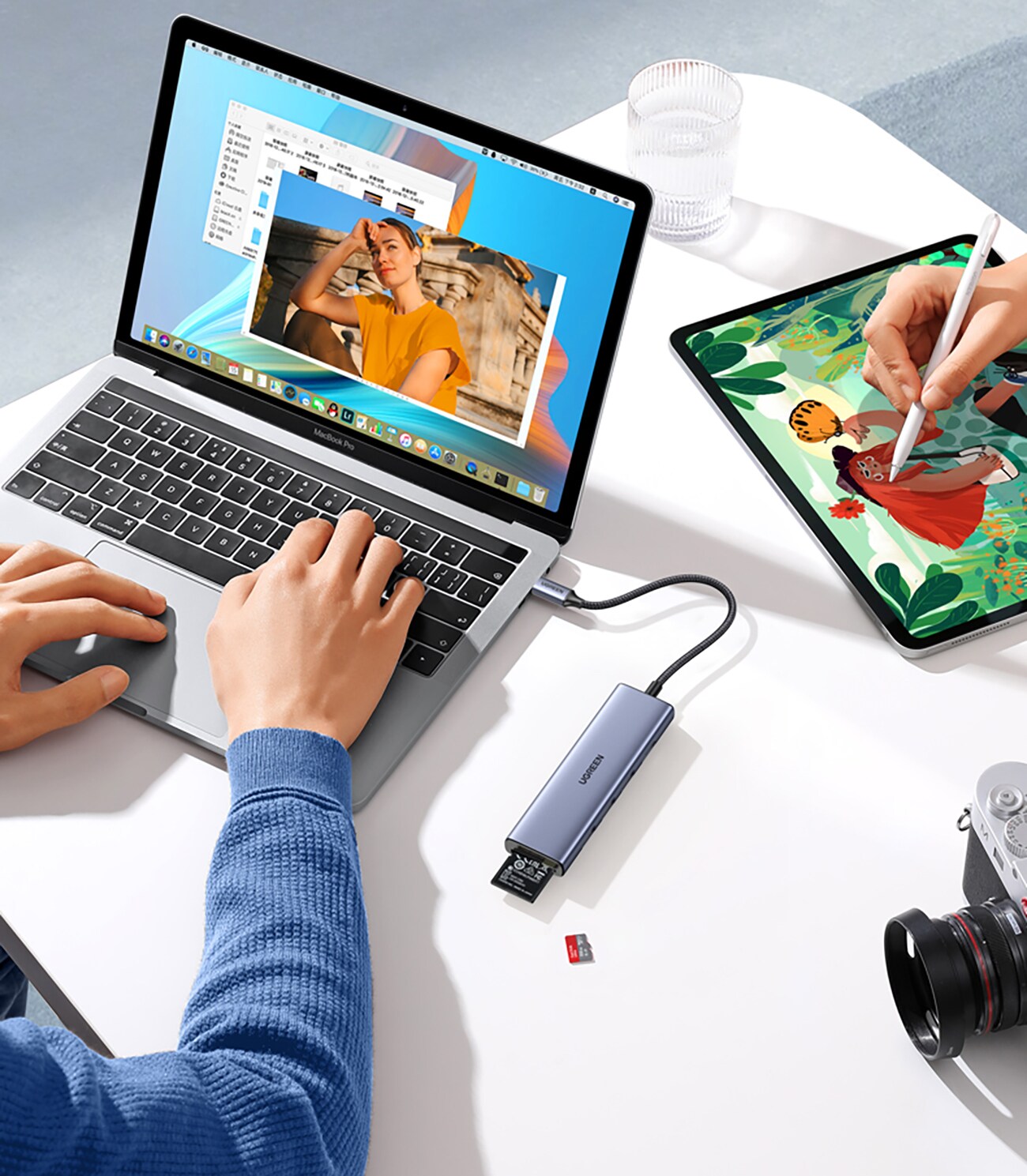 HUB Ugreen CM511 20956A 6-in-1 USB-C – HDMI / 3 x USB-A 3.0 / SD/TF-kortinlukija – harmaa