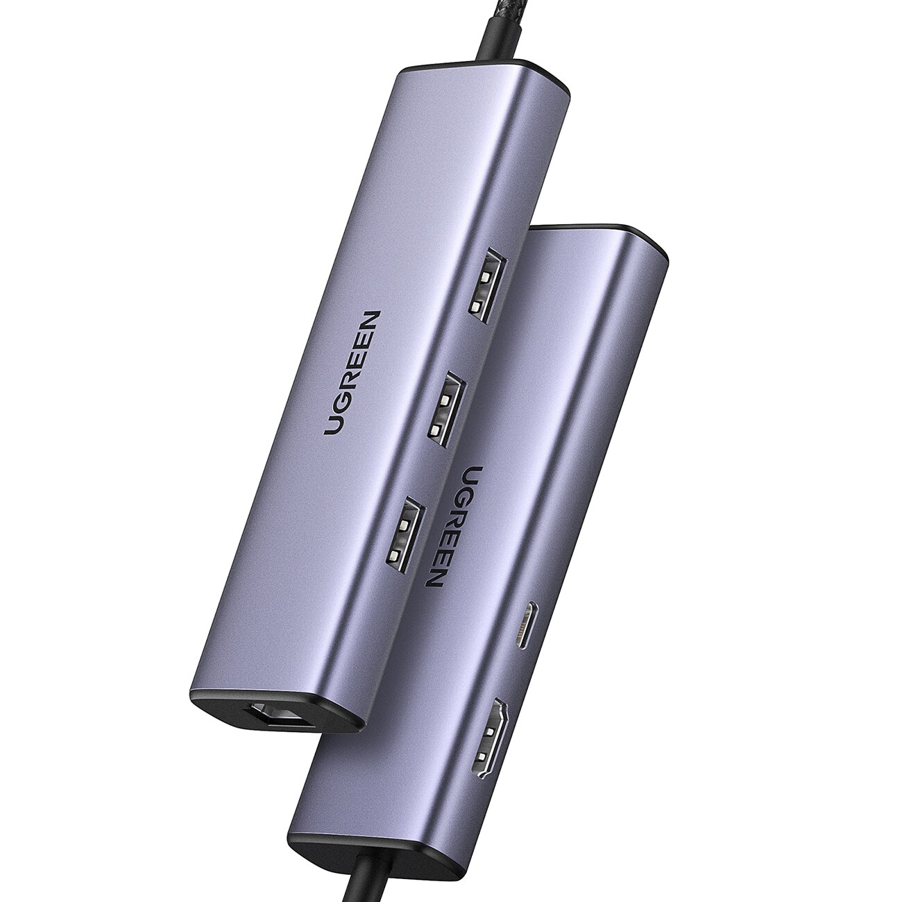 HUB Ugreen CM512 15598 6-in-1 USB-C – 3 x USB-A 3.0 / HDMI / RJ45 / USB-C PD – harmaa