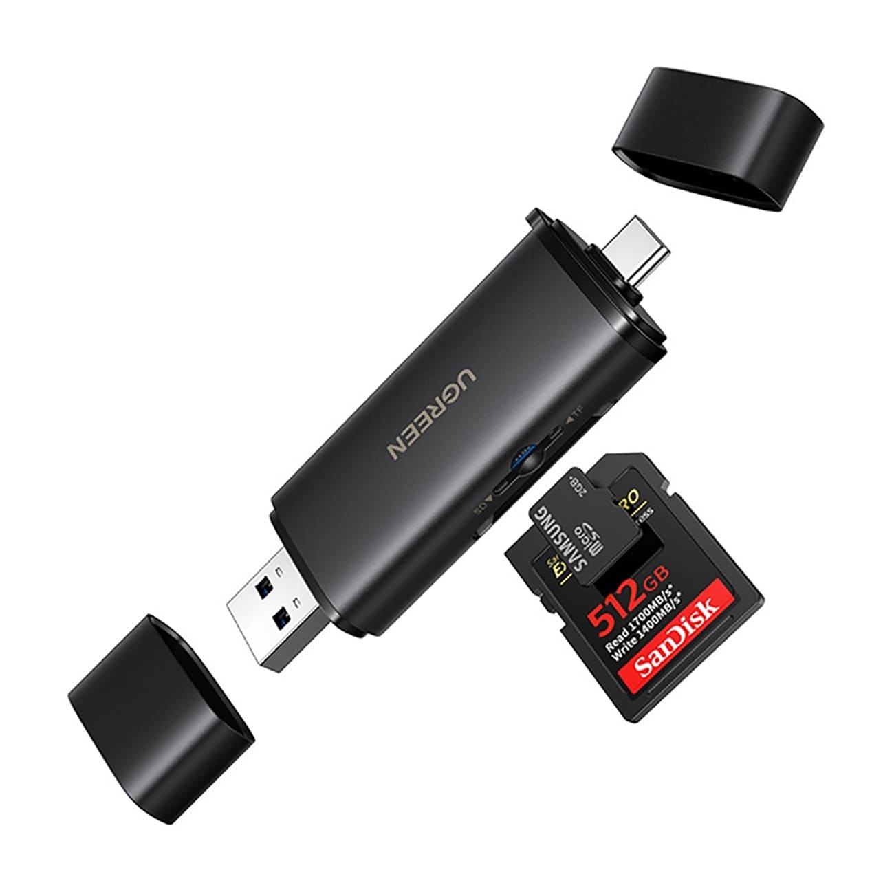 Ugreen 2-in-1 USB-C / USB-A SD 4.0 UHS-II -kortinlukija – musta