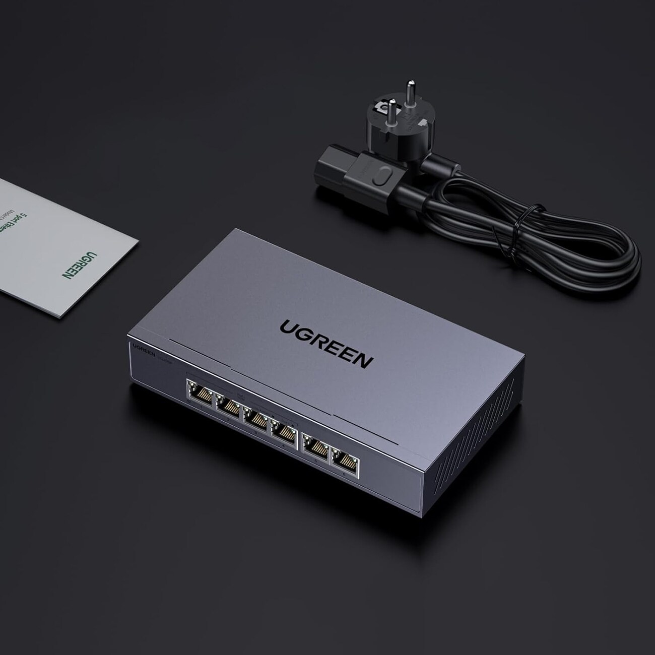 Ugreen 6-porttinen 1 Gb/s Ethernet-kytkin PoE-toiminnolla – harmaa