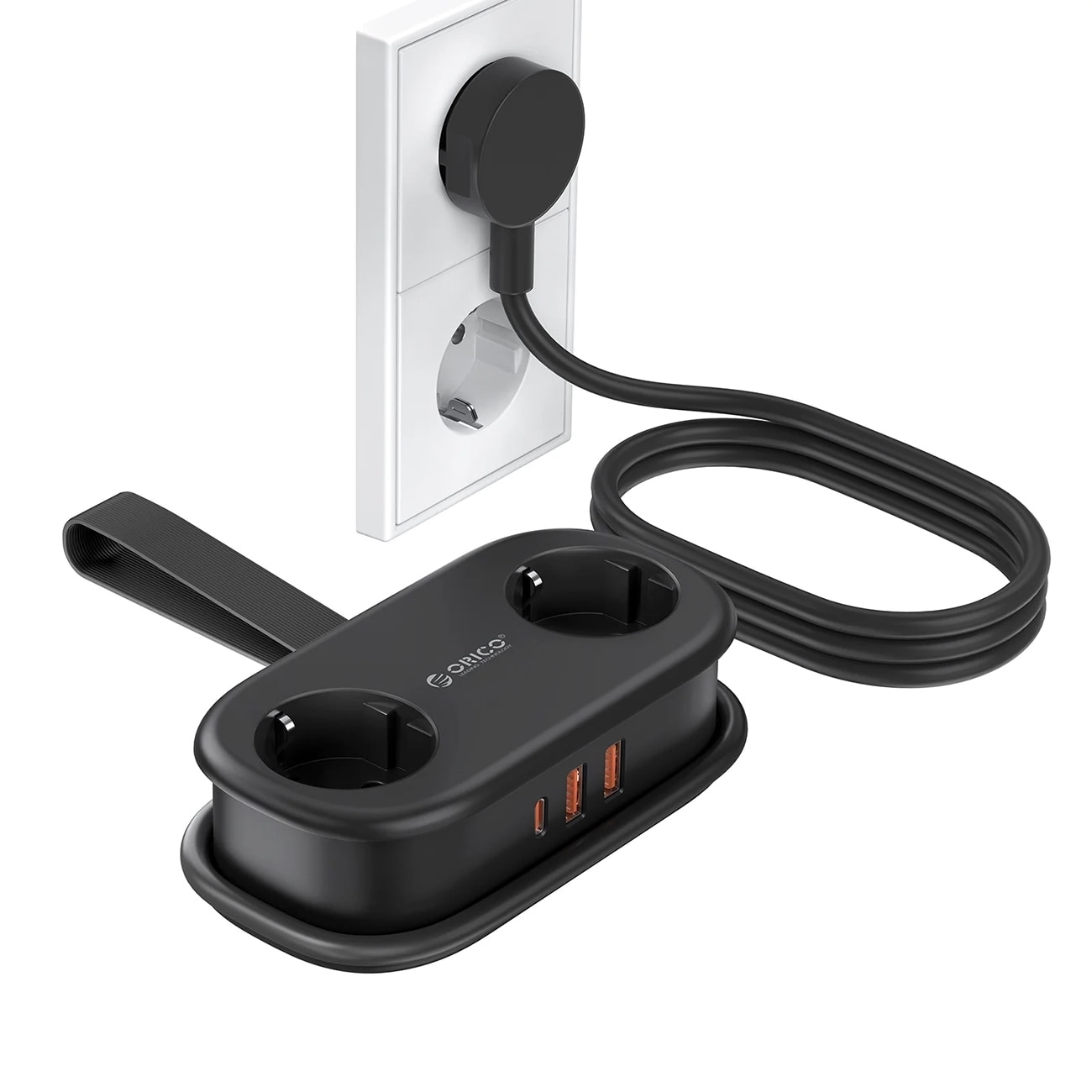 Orico APP 15,5 W 5-in-1-moniliitinpistoke 2x verkkovirta + 2x USB-A + 1x USB-C – musta
