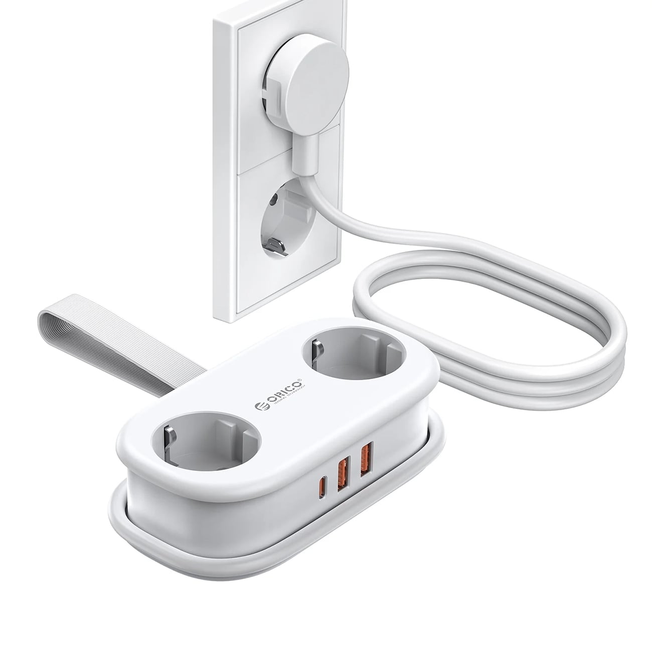 Orico APP 15,5 W 5-in-1-moniliitinpistoke 2x verkkovirta + 2x USB-A + 1x USB-C – valkoinen