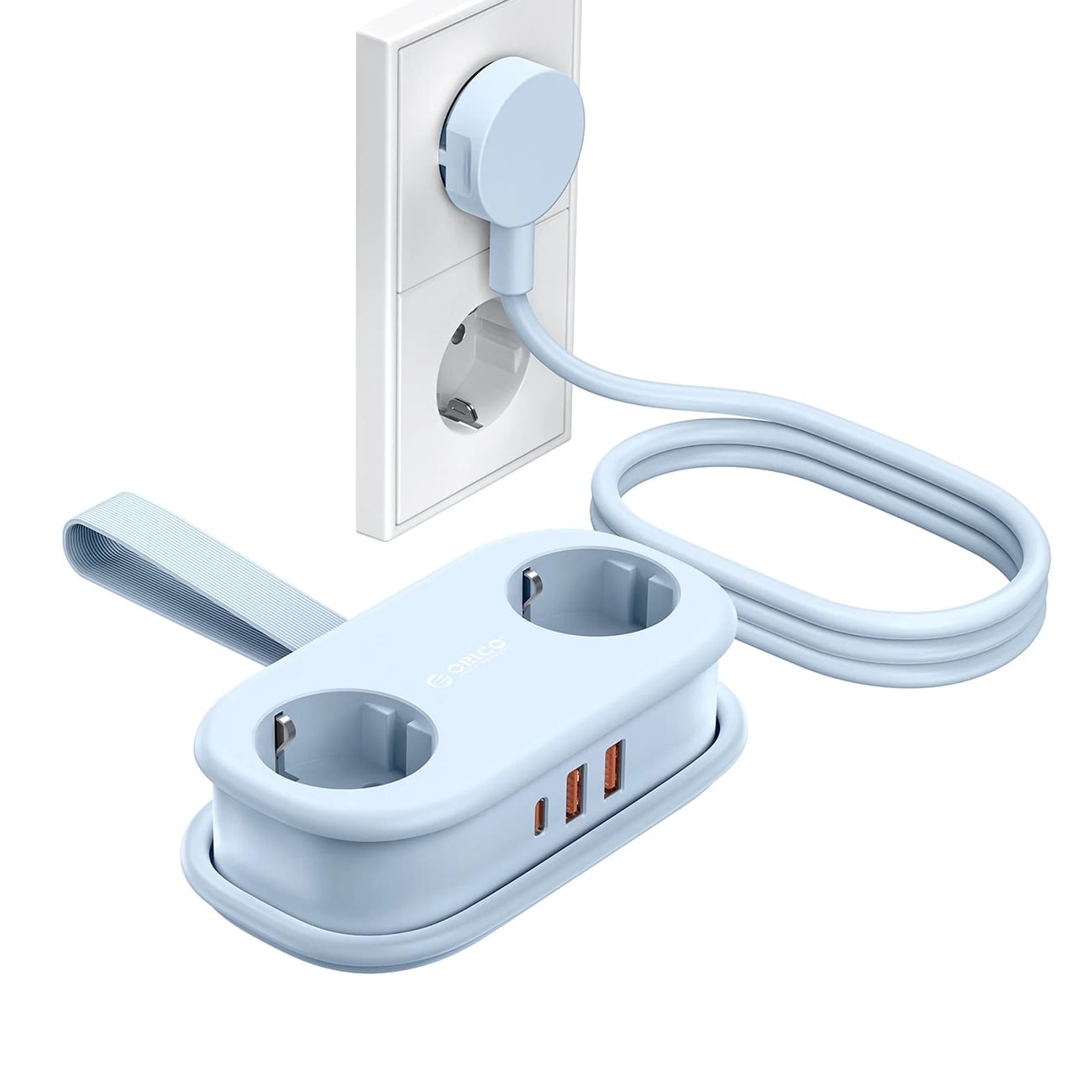 Orico AP3 20 W GaN 5-in-1-moniliitinpistoke 2x verkkovirta + 2x USB-A + 1x USB-C – sininen