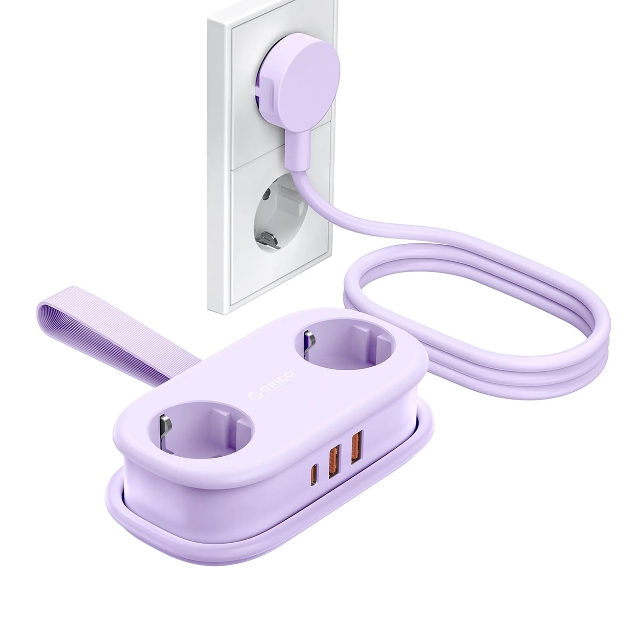 Orico AP3 20 W GaN 5-in-1-monipistorasia, 2 x verkkovirta + 2 x USB-A + 1 x USB-C – violetti