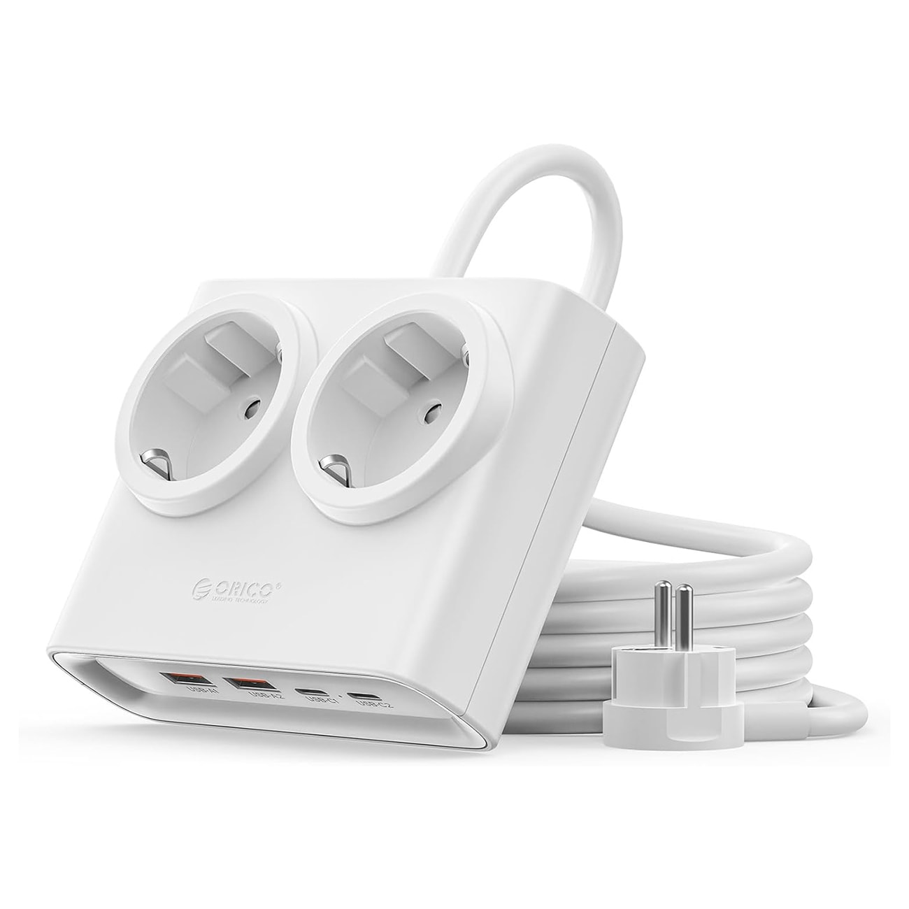 Orico PDC25 25 W 6-in-1-pistorasia, 2 x AC + 2 x USB-A + 2 x USB-C – valkoinen