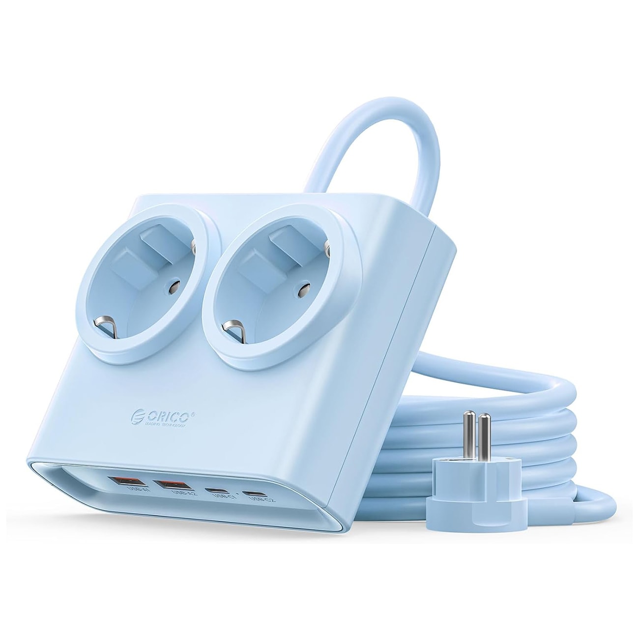 Orico PDC25 25 W 6-in-1-pistorasia, 2 x AC + 2 x USB-A + 2 x USB-C – sininen