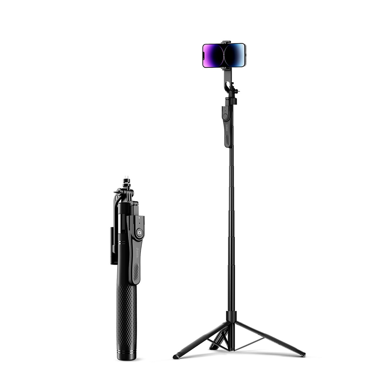 Orico SPM215 -selfiekeppi, 1/4" -kolmijalka puhelimen kameralle, 360° kierto, BT 5.2 – musta