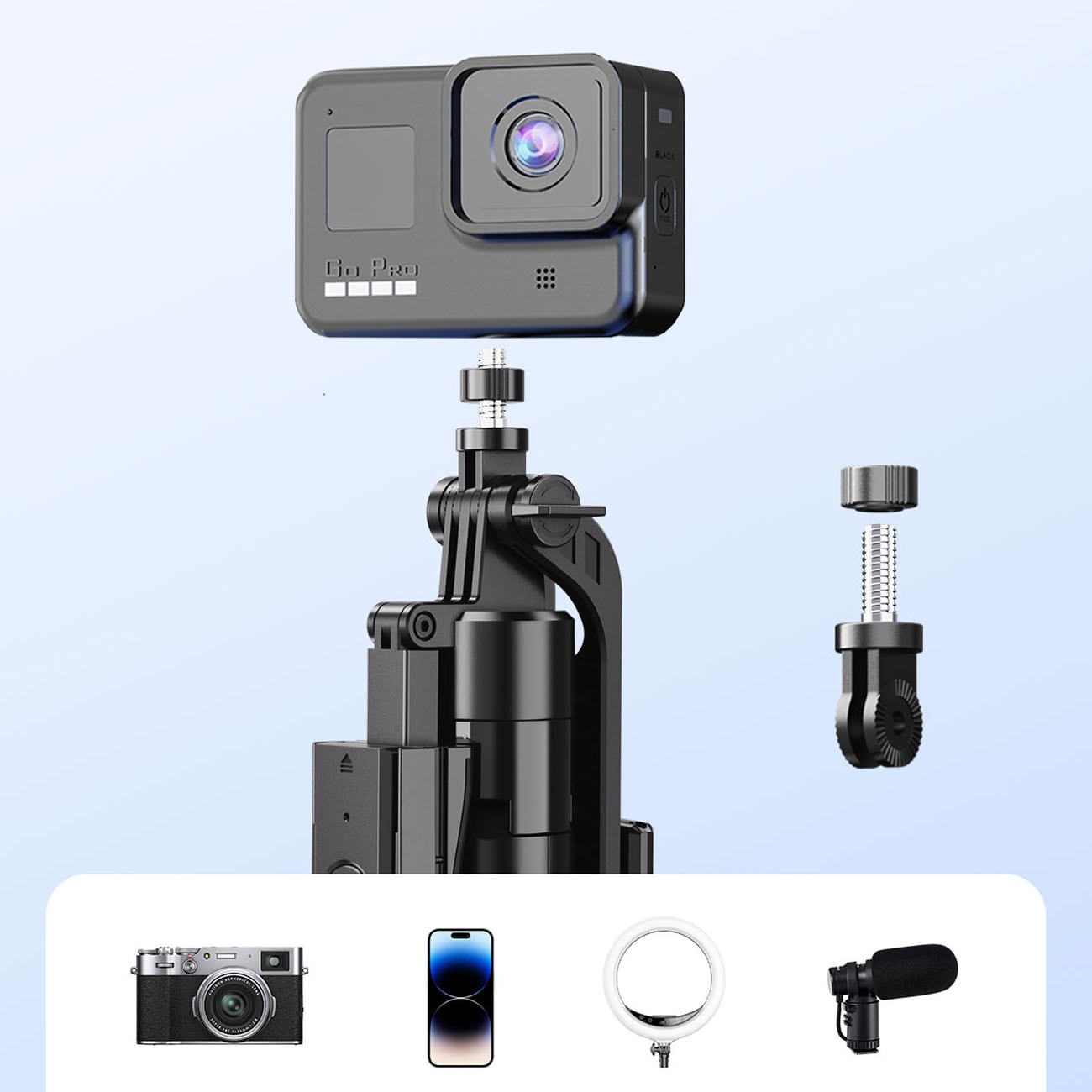 Orico SPN185 selfiekeppi + 1/4” kolmijalka puhelinkameralle, 360° kierto, BT 5.2 – musta