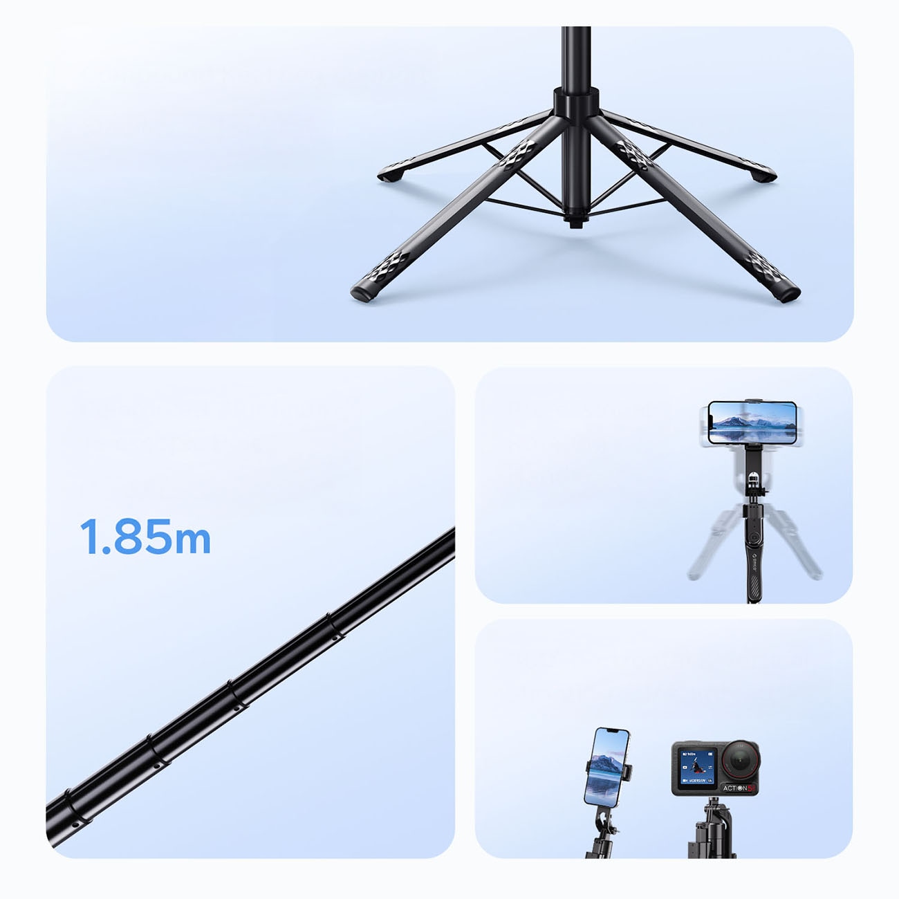 Orico SPN185 selfiekeppi + 1/4” kolmijalka puhelinkameralle, 360° kierto, BT 5.2 – musta