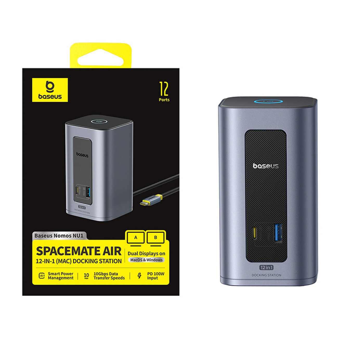 Baseus Nomos NU1 Air Spacemate 12-in-1 -telakointiasema – harmaa
