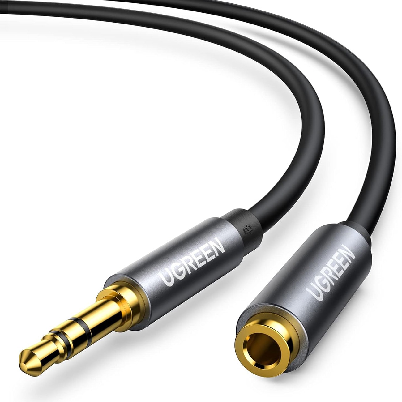 Ugreen AV118 10592 -kaapeli, 3,5 mm:n minijack (uros) / 3,5 mm:n minijack (naaras), 1 m – hopea