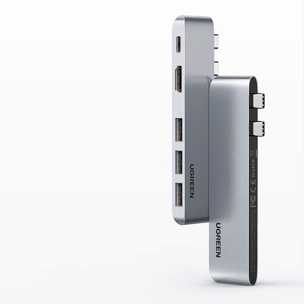 HUB Ugreen 60559 2x USB-C/USB-C PD (TB3, 100W, 4K60, 10Gbps) / HDMI 4K30 / 3x USB 3.0 – harmaa