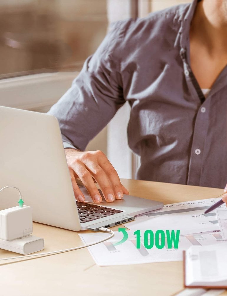 HUB Ugreen 60559 2x USB-C/USB-C PD (TB3, 100W, 4K60, 10Gbps) / HDMI 4K30 / 3x USB 3.0 – harmaa