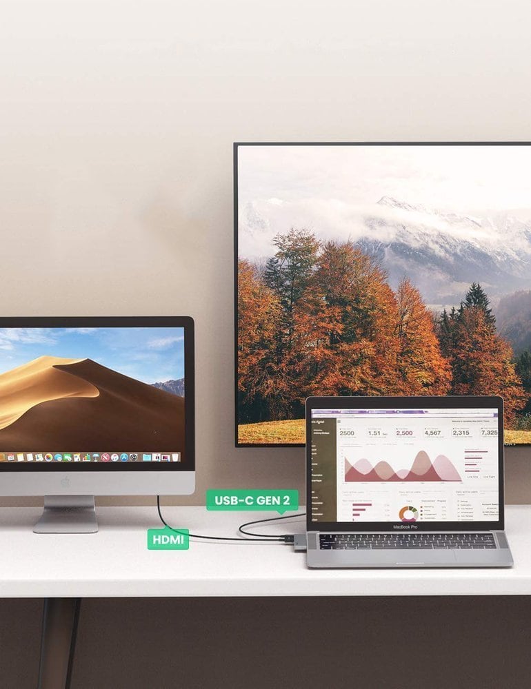 HUB Ugreen 60559 2x USB-C/USB-C PD (TB3, 100W, 4K60, 10Gbps) / HDMI 4K30 / 3x USB 3.0 – harmaa