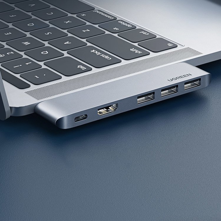 HUB Ugreen 60559 2x USB-C/USB-C PD (TB3, 100W, 4K60, 10Gbps) / HDMI 4K30 / 3x USB 3.0 – harmaa