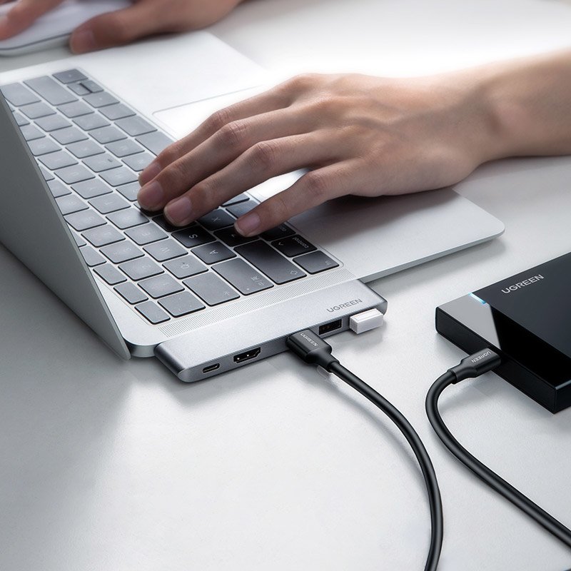 HUB Ugreen 60559 2x USB-C/USB-C PD (TB3, 100W, 4K60, 10Gbps) / HDMI 4K30 / 3x USB 3.0 – harmaa