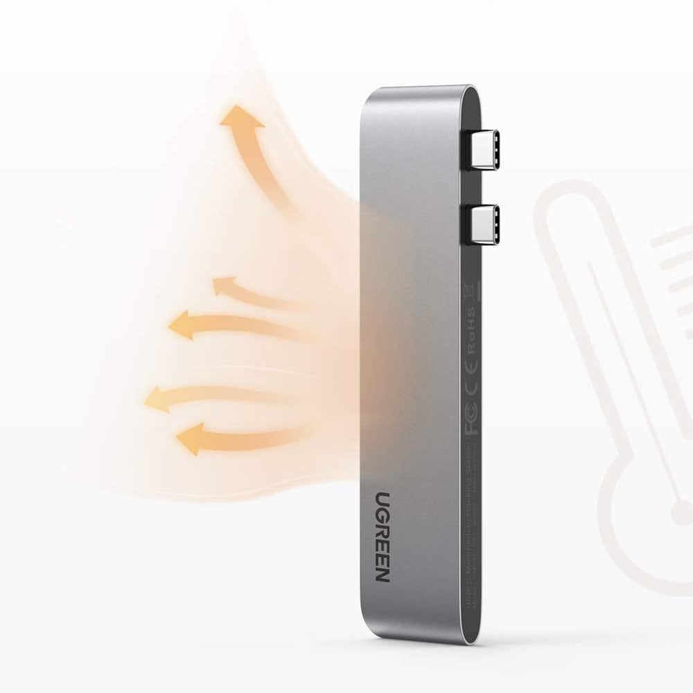 HUB Ugreen 60559 2x USB-C/USB-C PD (TB3, 100W, 4K60, 10Gbps) / HDMI 4K30 / 3x USB 3.0 – harmaa
