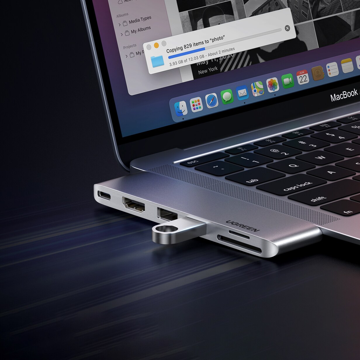 HUB Ugreen CM380 2xUSB-C – HDMI/2xUSB 3.0/SD TF/USB-C PD – harmaa