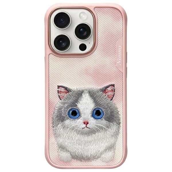 Nimmy Big Eyed Pet 2.0 -kissakotelo iPhone 16 Pro:lle – vaaleanpunainen